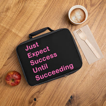 Load image into Gallery viewer, Just Expect Success Until Succeeding - Motivational Lunch Bag School, Office, Gym, Meal Prep, Inspirational Gift
